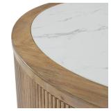 Modern Round Marble-Top Coffee Table with Fluted Base - Retail: $799