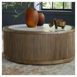 Modern Round Marble-Top Coffee Table with Fluted Base - Retail: $799