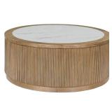 Modern Round Marble-Top Coffee Table with Fluted Base - Retail: $799