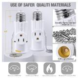 Enhon 3 Prong E26 Light Socket to Plug Adapter, White Heat Resistant Light Socket 2/3 Prong Outlet Light Bulb Plug Splitter Converter for Garage Porch CCTV Camera (2 Pack)
