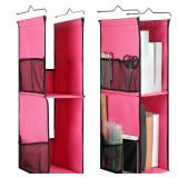 Chapou 1 PC Hanging Locker 2 Layer Shelves Hanging Locker Organizer Accessories for Office School Gym Closet Home Supplies(Rose Red)