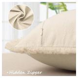 ZWJD Pillow Covers 18x18 Set of 2 Beige Throw Pillow Covers with Fringe Chic Cotton Decorative Pillows Square Cushion Covers for Sofa Couch Bed Living Room Farmhouse Boho Decor
