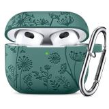 Lerobo for AirPod Case 3rd Generation Cover with Keychain Accessories, Flower Engraved Case Silicone Skin Cover Compatible with Apple AirPod 3rd Generation Case Full Protection, Front LED Visible