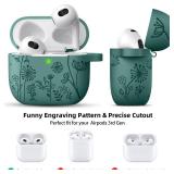 Lerobo for AirPod Case 3rd Generation Cover with Keychain Accessories, Flower Engraved Case Silicone Skin Cover Compatible with Apple AirPod 3rd Generation Case Full Protection, Front LED Visible