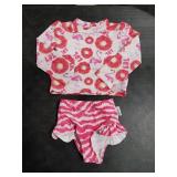 Toddler Girls Pink Two Piece Swimsuit Flamingos and Donut Print 2T-3T