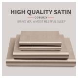 Cobedzy 4 Pieces Taupe Satin Sheets King Size Bed Set, Luxury Silky Satin Bedding Sheets Set with 1 Deep Pocket Fitted Sheet, 1 Soft Flat Sheet, 2 Pillowcases