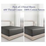 California Design Den 2-Pack Twin Fitted Sheet Cotton Only - Soft 400 Thread Count Sateen, Natural 100% Cotton Twin Size Fitted Sheet, Deep Pockets with No-Pop Off Elastic, Cool and Durable - Grey