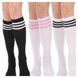 DRESHOW 3 Pairs Casual Tube Socks Cotton Knee High Socks for Women Solid Knit Knee Long Stocking Leg Warmer All Season Gift