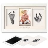 Inkless Baby Hand and Footprint Kit Boy, Girl - No Mess Ink Pad for Handprint, Clean Touch Dog Paw Print Kit, Personalized Baby Shower Gifts, Nursery Newborn Keepsake Frame (Alpine White)