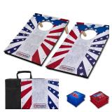 Portable Cornhole Board Set 2x1.3ft | 24x16: Cornhole Set Outdoor Backyard Corn Hole Toss Game for Party Beach | 2 Foldable Wooden Corn Hole Boards, 8 Bean Bags, 1 Carrying Bag (American Flag)