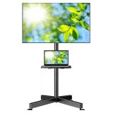 PERLESMITH Mobile TV Stand for 23-60 Inch LCD LED Flat/Curved Screen TVs, Tilt TV Cart Holds up to 88Lbs, Portable TV Stand with Laptop Shelf, Rolling TV Floor Stand Max VESA 400x400mm (PSTVMC06)