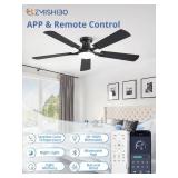 ZMISHIBO 52 Inch Ceiling Fan with Light, App&Remote Control, Flush Mount Low Profile, Dimmable 20W LED Light, Quiet Reversible Motor for Bedroom, Living Room, Apartment, Black