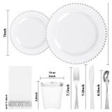 LIYH Bulk Pcs Silver Plastic Dinnerware Set for Guests - Plastic Disposable Plates for Party, Include Dinner & Dessert Plates,  Cups, Napkins with Silver Silverware for wedding Party