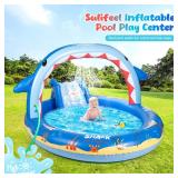 SULIFEEL Dinosaurs Inflatable Play Center Kiddie Pool with Slide and Sprinkler for Children, 96