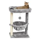 SYANDLVY Small Cat Tree for Indoor Cats, Activity Cat Tower with Scratching Post for Kittens, Cat Bed & Furniture with Basket & Hanging Ball for Play Rest
