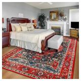 YJ.GWL Area Rug for Living Room, 4x6 Machine Washable Boho Rug for Bedroom, Low Pile Lightweight Thin Rugs Floral Vintage Distress Print Pattern Carpet for Dining Room, Red