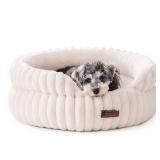 MEWOOFUN Washable Small Dog Bed, Cat Beds for Indoor Cats with Anti-Slip Bottom, Round Pet Bed for Puppy and Kitten (Beige, 24x24x9)