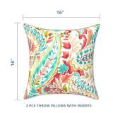 LVTXIII Outdoor/Indoor Throw Pillows, Decorative Patio Accent Pillows, Fluffy Water Repellent Garden Cushions for Home Patio Coach Sofa Use, 16x16 Inch, Pack of 2, Pretty Paisley