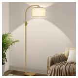 Nintiue Upgraded Modern Arc Dimmable Tall Standing Floor Lamp with Linen Shade, 1200 Lumens LED Bulb Included, for Living & Reading Room, Bedroom, Office & Nursery, Gold
