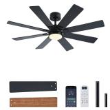 KNUN 48 Inch Ceiling Fans with Lights and Remote/APP Control, Low Profile Ceiling Fan, 8 Blades LED Dimmable, Reversible DC Motor, Noiseless Black Ceiling Fans for Bedroom Indoor/Outdoor Use