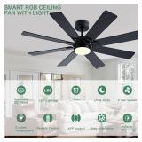 KNUN 48 Inch Ceiling Fans with Lights and Remote/APP Control, Low Profile Ceiling Fan, 8 Blades LED Dimmable, Reversible DC Motor, Noiseless Black Ceiling Fans for Bedroom Indoor/Outdoor Use