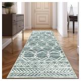 jinchan Moroccan Runner Rug 3x10 - Kitchen Machine Washable Runner Rug Modern Geometric Low-Pile Lightweight Non-Slip Carpet for Entryway Hallway Laundry Room Bedroom Bedside (3x10ft,Teal Blue)