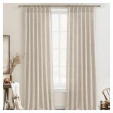 PleatedDrapes Floor Length Semi Sheer Curtains 120 Inches Long 2 Panels Set for Bedroom Window, Privacy Light Filtering Pleat Linen Blend Tan Natural Lush Decor Curtain Track&Back Tab Room Divider