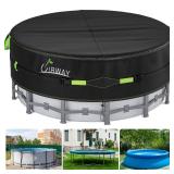 UIRWAY 16 Ft Round Winter Pool Cover with Reflective Strips, Swimming Pool Cover for Above Ground Pools, Solar Cover Including Rope Tie and Luminous Ground Nails, PU Tarp Snug Fit for UV Protected
