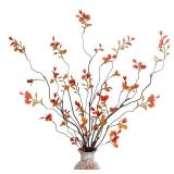 4 Pcs Fall Stems Artificial Ficus Branches, 47.2 Inch Faux Eucalyptus Stems Fall Decor, Fake Leaves Fall Decorations for Home, Autumn Table Decor Fall Branches for Vase Filler Centerpieces