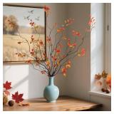 4 Pcs Fall Stems Artificial Ficus Branches, 47.2 Inch Faux Eucalyptus Stems Fall Decor, Fake Leaves Fall Decorations for Home, Autumn Table Decor Fall Branches for Vase Filler Centerpieces
