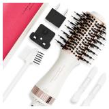 4-in-1 Travel Dual Voltage Hair Dryer Brush Blow Dryer Brush,Portable 2 inch Mini Hot Air Brush,Travel Hair Styler/Volumizer/Straightener/Curler,110-240V European Blow Dry Brush with EU&UK Plug