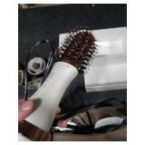 4-in-1 Travel Dual Voltage Hair Dryer Brush Blow Dryer Brush,Portable 2 inch Mini Hot Air Brush,Travel Hair Styler/Volumizer/Straightener/Curler,110-240V European Blow Dry Brush with EU&UK Plug
