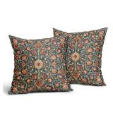 aportt Chinoiserie Floral Bird Colorful Pillow Covers 22X22 in Set of 2 Orange Sage Green Pimpernel Flower Throw Pillow Cases Vintage Art Pillow Covers Modern Home Decor for Couch Patio Sofa Porch