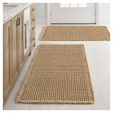 MIULEE Set of 2 Waffle Bathroom Rugs, Boho Bath Rugs Non Slip Washable, Super Absorbent Bath Mats, Ultra Soft Rubber Backed Shower Mats for Bathroom Floor, Tub and Shower, Brown, 18x30 Inch