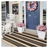 Sungea Black and Khaki Striped Rugs 3x5, Outdoor Cotton Hand Woven Front Door Mat,Washable Reversible Layered Fall Door Mats, Foldable Front Porch Rug for Entryway/Home Entrance/Farmhouse/Autumn