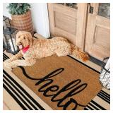 Sungea Black and Khaki Striped Rugs 3x5, Outdoor Cotton Hand Woven Front Door Mat,Washable Reversible Layered Fall Door Mats, Foldable Front Porch Rug for Entryway/Home Entrance/Farmhouse/Autumn