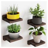 Fixwal Small Floating Shelves, 5X5 Inches Wall Shelf Set of 4, Rustic Wood Small Wall Mounted Shelves for Bedroom, Living Room, Kitchen, Bathroom Decor (Dark Carbonized Black)