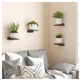 Fixwal Small Floating Shelves, 5X5 Inches Wall Shelf Set of 4, Rustic Wood Small Wall Mounted Shelves for Bedroom, Living Room, Kitchen, Bathroom Decor (Dark Carbonized Black)