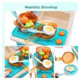CUTE STONE Play Kitchen Sink Toys with Upgraded Real Faucet, Play Cooking Stove, Cookware Pot and Pan,Play Food, Color Changing Dishes Accessories for Boys Girls Toddlers