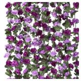 KHOYIME 5 Pack 40 FT Artificial Flower Garland, Fake Purple Roses Vines Silk Flowers Faux Plastic Outdoor Hanging Floral Ivy Garland Decoration for Wedding Arch Bedroom Home Wall Backdrop Room Decor