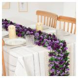 KHOYIME 5 Pack 40 FT Artificial Flower Garland, Fake Purple Roses Vines Silk Flowers Faux Plastic Outdoor Hanging Floral Ivy Garland Decoration for Wedding Arch Bedroom Home Wall Backdrop Room Decor