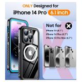 Temdan Magnetic for iPhone 14 Pro Case Waterproof,Built-in Screen Protector[IP68 Underwater][Upgrade Military Dropproof][Compatible with MagSafe] Full Body Shockproof for Phone Case 6.1