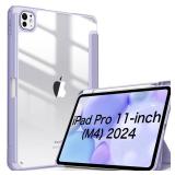 Fintie Hybrid Slim Case for iPad Pro 11-inch M4 (2024) (Model Number: A2836/A2837/A3006) - [Built-in Pencil Holder] Shockproof Protective Cover with Clear Transparent Back Shell, Lilac Purple