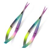 2 Pieces 4.7 Inch Stainless Steel Spring Scissors Embroidery Sewing Snips Scissors Eyebrow Trimming Scissor Curved Tip Thread Scissor for Ear Nose Mustache, 2 Styles (Dazzling Color)