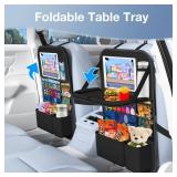 Oneyus Car Backseat Organizer with Table Tray(2-Pack) 9 Storage Pockets Backseat Car Organizer and storage with Tablet Holder, Kick Mats Back Seat Cover for Kids family Road Trip Essentials Travel