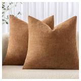 MIULEE Pack of 2 Decorative Throw Pillow Covers Soft Chenille Throw Pillows Solid Textured Euro Cushion Covers for Couch Sofa Bedroom Living Room 24x24 Inch, Brown