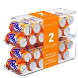 SCAVATA 2 Pack Soda Can Organizer for Refrigerator, Stackable Canned Food Pop Cans Container Can Holder Dispenser with Lid for Fridge Rack Freezer, Clear Storage Bins-Holds 12 Cans Each (Clear)
