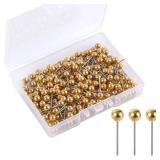 200pcs Map Push Pins, Map Tacks Round Head Map Pins for Travel Map Small Thumb Tacks Marking Pushpins for Cork Board Bulletin Board Picture Photo Home Office School DIY Craft (Gold)