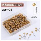 200pcs Map Push Pins, Map Tacks Round Head Map Pins for Travel Map Small Thumb Tacks Marking Pushpins for Cork Board Bulletin Board Picture Photo Home Office School DIY Craft (Gold)