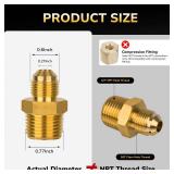 JUWO 3/8 Flare x 1/2 NPT Male Brass Tube Fitting for Propane, LP and Natural Gas, Fuel, Half-Union (1-Pack)